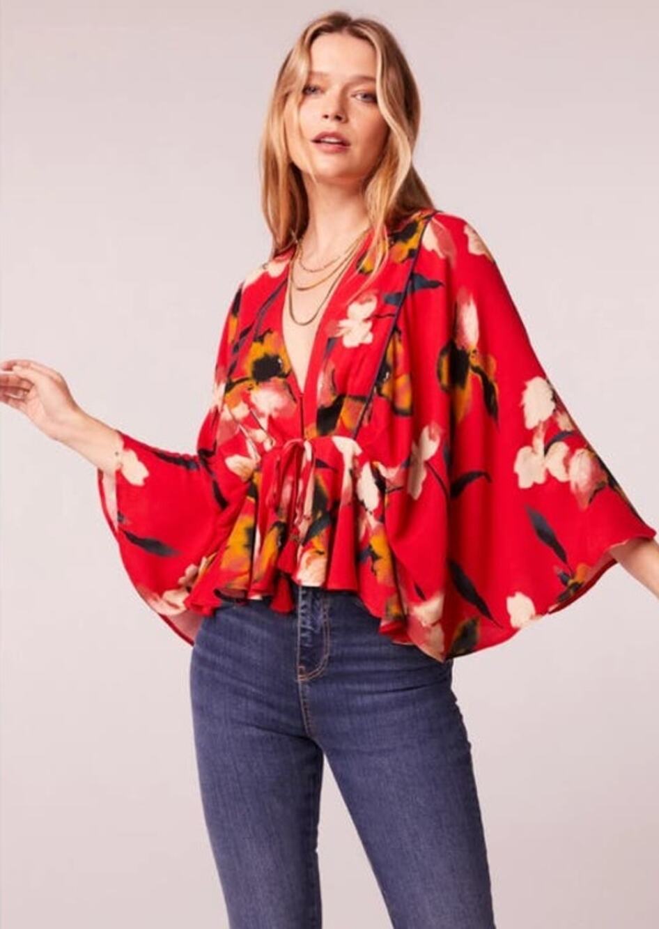 Band of the Free Red Floral Batwing Top - S